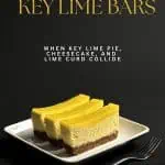 Gluten-Free Key Lime Bars Pinterest graphic with text overlay and layered dessert image featuring graham cracker crust, creamy cheesecake, and lime curd topping