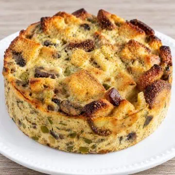 Savory Instant Pot bread pudding with mushrooms and Parmesan