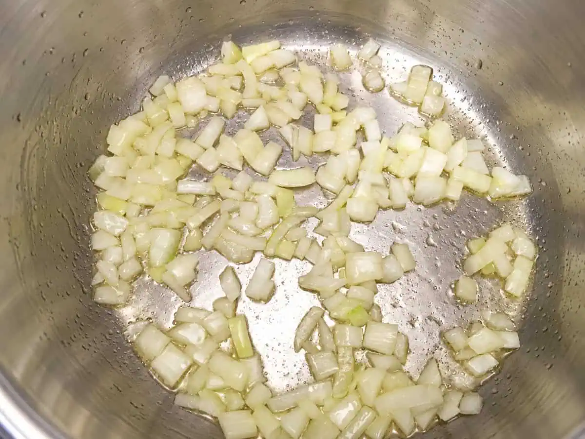 Diced onions sautéing in the Instant Pot.